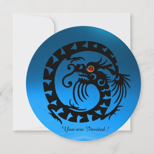 BLACK SNAKE DRAGON BLUE SAPPHIRE GEM STONE INVITATION (Front)