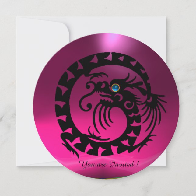 BLACK SNAKE DRAGON PINK FUCHSIA PURPLE GEMSTONE INVITATION (Front)