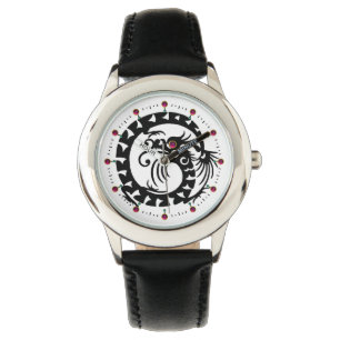 BLACK SNAKE DRAGON,White ,Red Ruby Gemstones Watch