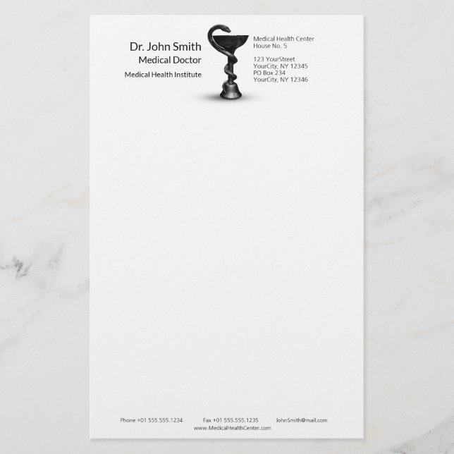 Black Snake Medical Bowl Hygieia White Caduceus Stationery (Front)