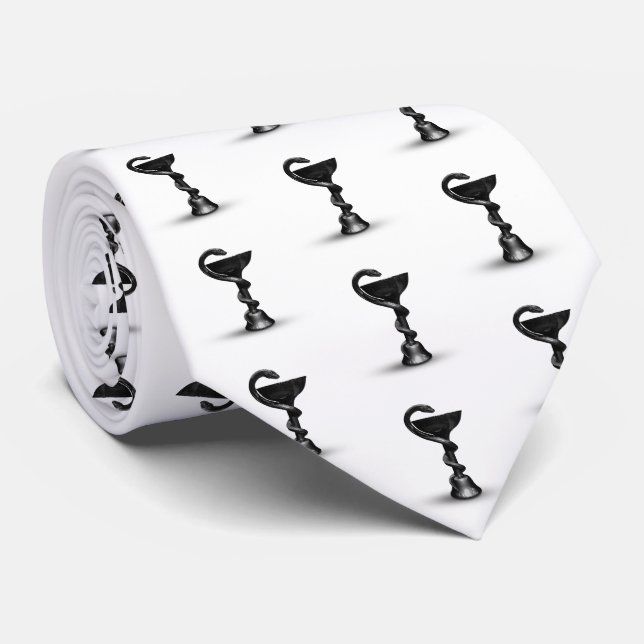 Black Snake Medical Bowl Hygieia White Caduceus Tie (Rolled)