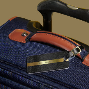 Black Snakeskin Digital Leather Gold Metal Luggage Tag