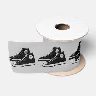 Black Sneakers On Grey Satin Ribbon