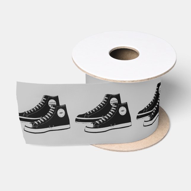 Black Sneakers On Grey Satin Ribbon (Spool)