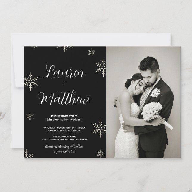 Black Snow Wedding Invitations with photo (Front)