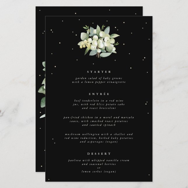 Black Snowberry + Eucalyptus 3 Course Wedding Menu (Front/Back)