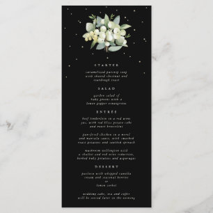 Black Snowberry+Eucalyptus 4 Course Wedding Flat Menu