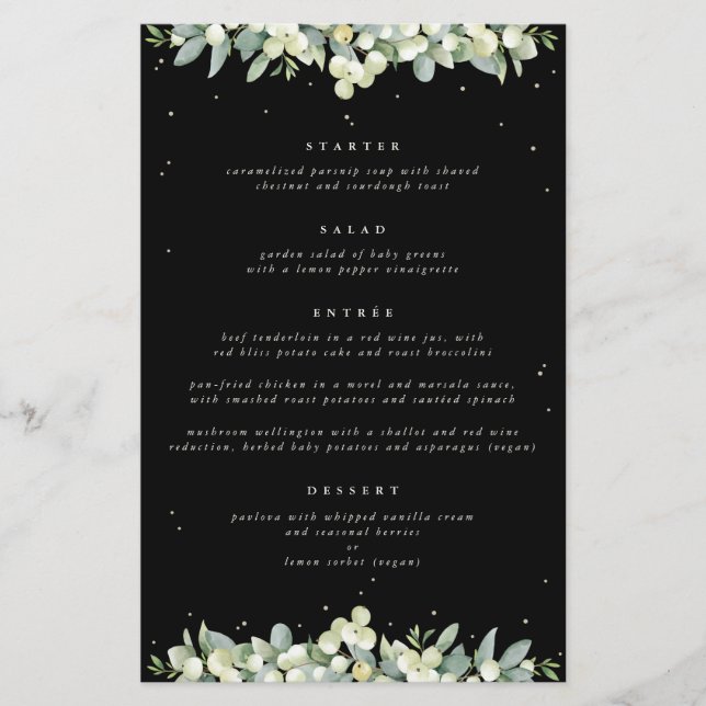 Black Snowberry + Eucalyptus 4 Course Wedding Menu (Front)