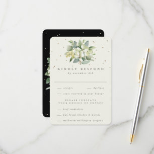 Black Snowberry+Eucalyptus Bouquet Wedding RSVP Card