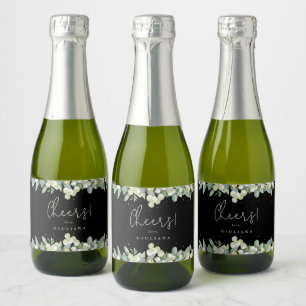 Black Snowberry+Eucalyptus Bridal Shower Mini Sparkling Wine Label