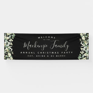 Black Snowberry+Eucalyptus Christmas Holiday Party Banner