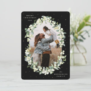 Black Snowberry+Eucalyptus Christmas Photo Holiday Card