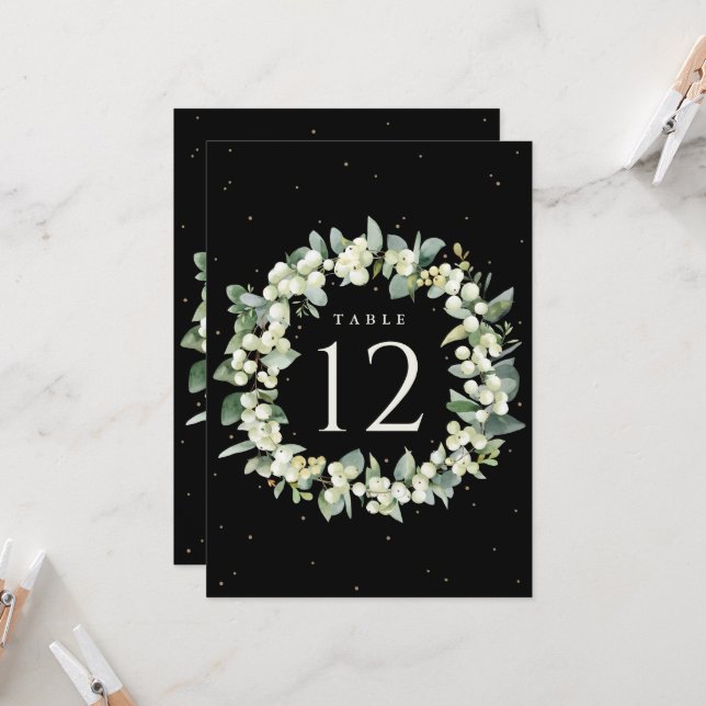 Black Snowberry+Eucalyptus Christmas Table Number (Front/Back In Situ)