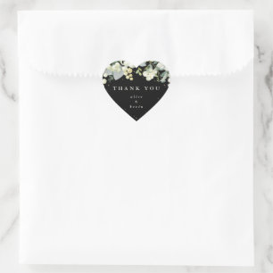 Black Snowberry+Eucalyptus Christmas Thank You Heart Sticker