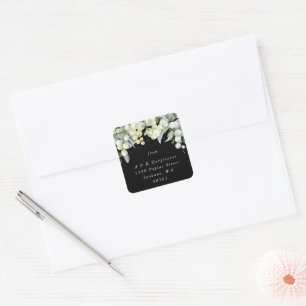 Black Snowberry+Eucalyptus Holiday Address Classic Square Sticker