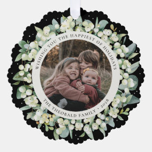 Black Snowberry+Eucalyptus Holiday Wreath Photo  Tree Decoration Card