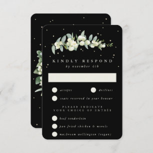 Black Snowberry+Eucalyptus Stem Wedding RSVP Card