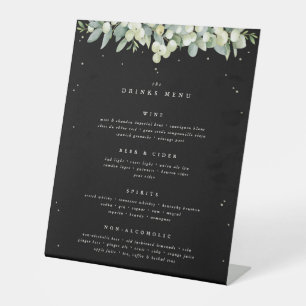 Black Snowberry+Eucalyptus Wedding Drinks/Bar Menu Pedestal Sign