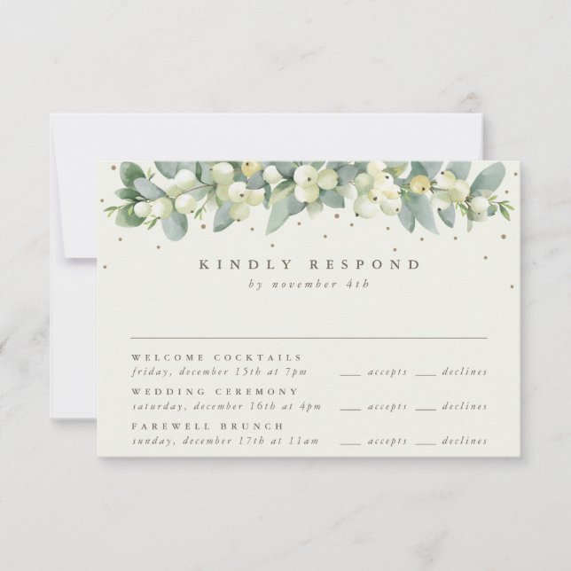 Black Snowberry+Eucalyptus Wedding Multi-Event RSVP Card (Front)
