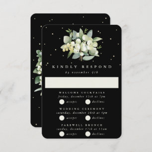 Black Snowberry+Eucalyptus Wedding Multi-Event RSVP Card
