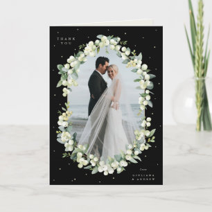 Black Snowberry+Eucalyptus Wedding Photo Folded Thank You Card