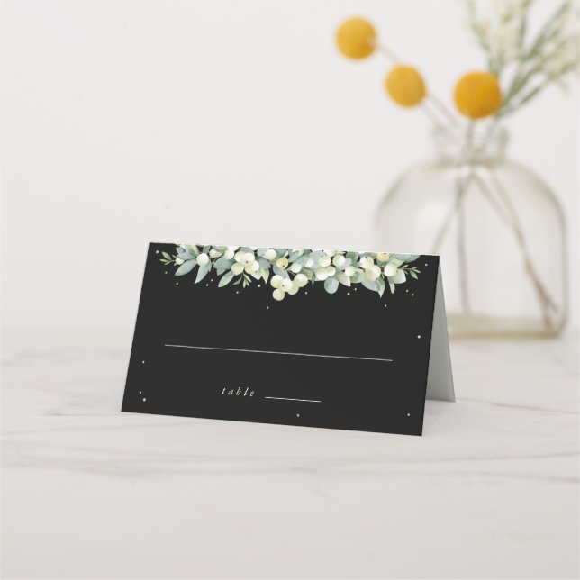 Black Snowberry + Eucalyptus Wedding Place Card (Front)