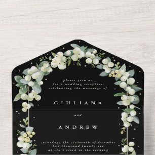Black Snowberry+Eucalyptus Wedding Reception Only All In One Invitation