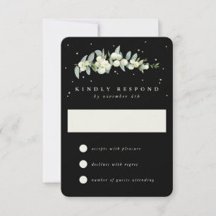 Black Snowberry+Eucalyptus Wedding RSVP Card