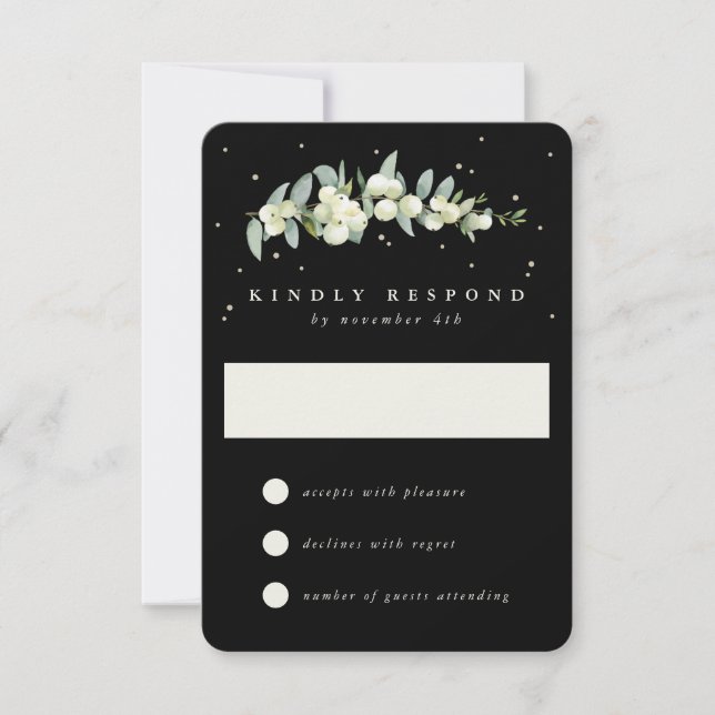 Black Snowberry+Eucalyptus Wedding RSVP Card (Front)