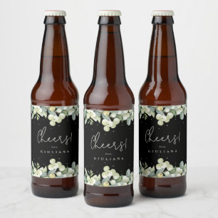 Black Snowberry+Eucalyptus Winter Bachelorette Beer Bottle Label