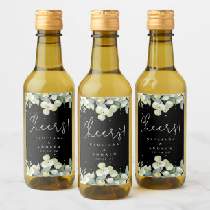 Black Snowberry+Eucalyptus Winter Wedding Mini Wine Label