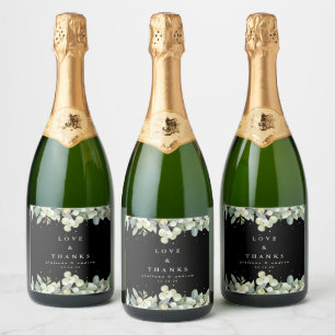 Black Snowberry+Eucalyptus Winter Wedding Sparkling Wine Label