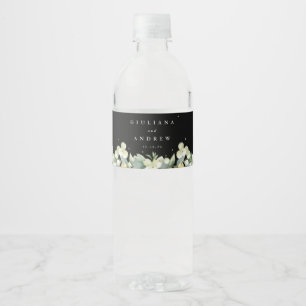 Black Snowberry+Eucalyptus Winter Wedding Water Bottle Label