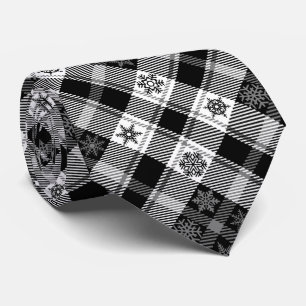Black Snowflake Plaid - Christmas Pattern Tie
