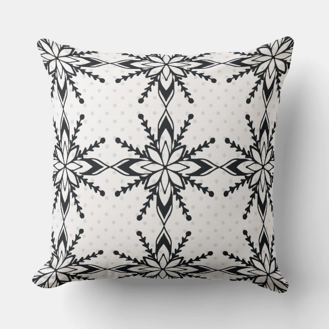 Black Snowflake/Reindeer Burlap Pillow (Front)