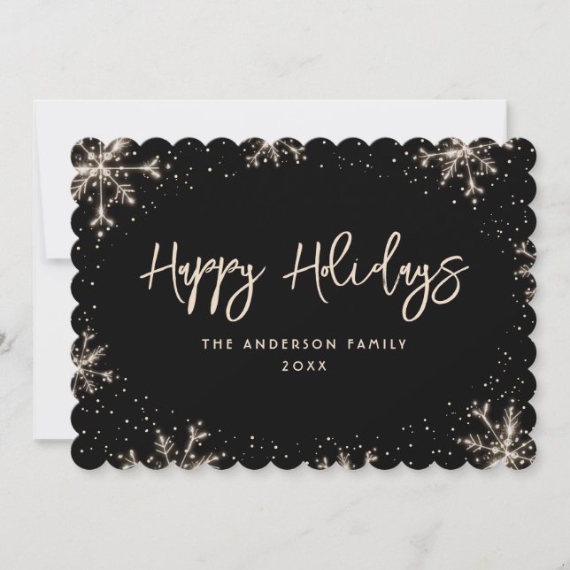 Black Snowflake Snow Winter Holiday Card (Front)