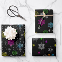 Black Snowflake Wrapping Paper Set
