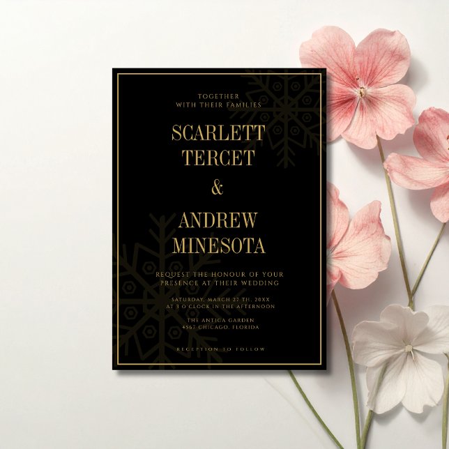 Black Snowflakes Guiet Frame Christmas Wedding Invitation (Creator Uploaded)
