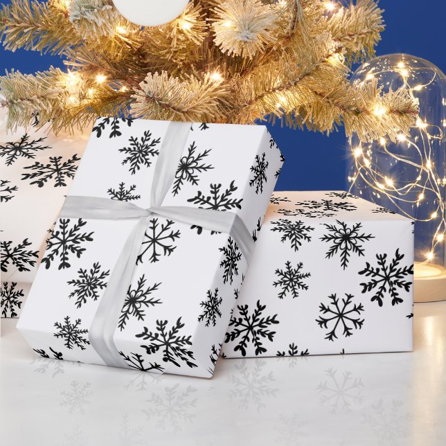 Black snowflakes illustration christmas pattern  wrapping paper (Holidays)