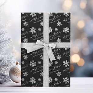 Black Snowflakes Merry Christmas Script Custom Wrapping Paper