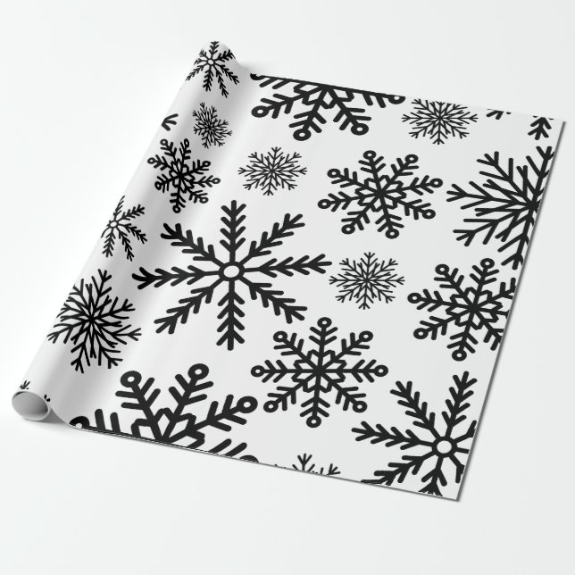 Black Snowflakes Wrapping Paper (Unrolled)