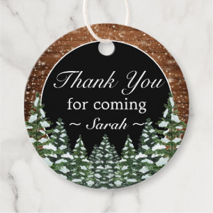 Black Snowy Forest Thank You For Coming Mitzvah Favour Tags