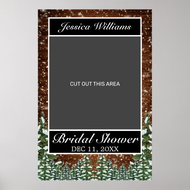 Black Snowy Wood & Forest Bridal Shower Photo Prop Poster (Front)