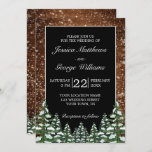 Black Snowy Wood & Forest Country Pine Wedding Invitation<br><div class="desc">Wedding invitation card. Rustic brown wood,  snowing background and snowy forest. Cosy vintage country style. More items are available in this style in our store. You can edit the design further,  change colours,  fonts and add extra text by clicking "customise further" link.</div>