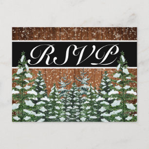 Black Snowy Wood & Forest Country RSVP Invitation Postcard