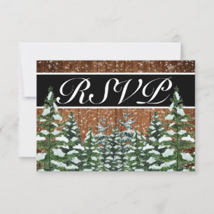 Black Snowy Wood & Forest Country Wedding RSVP Card