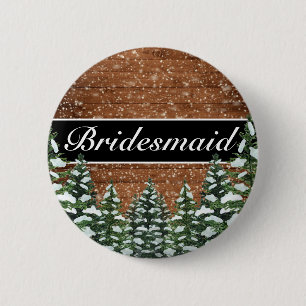 Black Snowy Wood & Forest Country  Wedding Title 6 Cm Round Badge