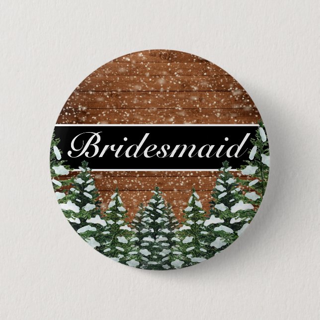 Black Snowy Wood & Forest Country  Wedding Title 6 Cm Round Badge (Front)