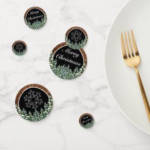 Black Snowy Wood Forest Merry Christmas Snowflake Confetti