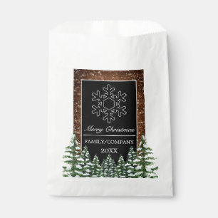 Black Snowy Wood Forest Merry Christmas Snowflake Favour Bags